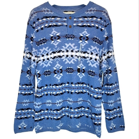 LE 31 X SIMONS Henley Sweater Men's Sz Small Blue Aztec Knit Grunge Soft Cotton - Picture 13 of 13